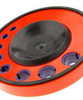 Side view of red and purple vacuum base guide attachment for Diamond Drill Bit For Tile Glass And Ceramic for tight spaces.