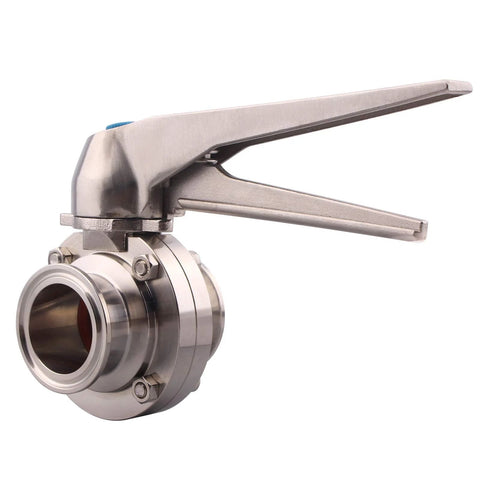 1.5 inch stainless steel tri-clamp butterfly valve with trigger handle, sanitary fitting