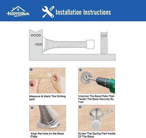Installation instructions for Telescoping Spring Door Stoppers Two Pack Wall Mount Flexible Bumpers Oil Rubbed Bronze included.