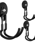 Heavy Duty Magnetic J Hooks Set With Anti Slip Layer For Metal Cabinets Garage Shelves And Garden Tools Beefy Build For Hanging Large Items Like Buckets Hoses And Tools Black Three Piece Set