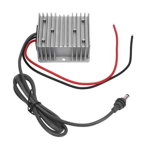 No Stress Step Up DC Boost Converter Cable delivering dead serious 57V 4.5A amp output, featuring a compact aluminum housing.