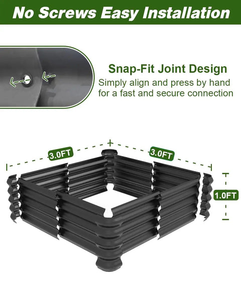 Tool Free Raised Garden Bed Kit 3x3x1ft For Outdoors Snap Together No Tools Needed Rustproof PP Planter Box Black