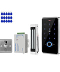 All In One Access Control System Kit With Fingerprint, RFID Card, And Password Keypad, IP68 Waterproof, 180kg Magnetic Lock, Stainless Steel Exit Button, 3.56MHz IC Key Fobs, Power Supply, And Door Sensor