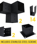 Attached Pergola Bracket Kit With Roof Rafters For 6x6 Posts And 2x6 Beams, heavy duty powder coated steel hardware components
