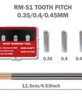 Rivet Maker Tool With Small Diameter Gear 0.35/0.4/0.45mm showing components and dimensions, designed for fine panel lines and mecha joints.