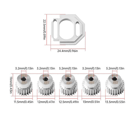 Beefed Up Chrome Steel 0.5M Pinion Gear Set For RC Cars 21T 22T 23T 24T 25T 3.2mm Bore With Motor Mount Holder For ARRMA Typhon Grom Mojave GROM 1 14 1 16 RC Buggy Truck Upgrade Parts