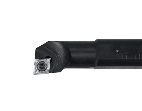Beefy Indexable Boring Bar, 3/4 Inch Shank By 10 Inch Length, Negative 5 Degree End And Side Cut, For Aluminum, Accepts AKH01 CCGT32.51 Inserts, Handles Light Roughing To Finishing Small Bores, Solid Carbide Tool