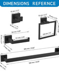 Matte Black 5 Piece Bathroom Hardware Set With Wall Mounted Towel Bar Towel Holder And Towel Racks Kit SUS304 Stainless Steel Rustproof Fixtures For Ultra Durable Bath Organization 23.6 Inch dimensions diagram