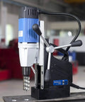 Heavy Duty Single Speed Portable Magnetic Drill With One Point Three Eight Inch Bore Eight Point Two Amp Motor Four Hundred Fifty Rpm, compact design for precise metal work.