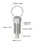 Solid Stainless Steel Spring Plunger With M16x1.5 Thread And 8mm Pin Shaft, showcasing dimensions and design features.