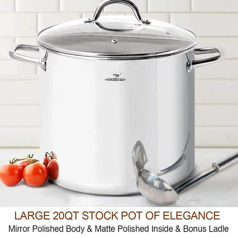 Commercial Grade 20 Quart Stock Pot With Lid Nickel Free Stainless Steel Heavy Duty Induction Ready Polished Stock Pot visible