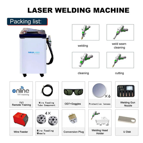 Straight Up Badass 3000W Double Wobble Laser Welder Machine 4In1 Laser Cleaner Cutter with packing list and accessories.