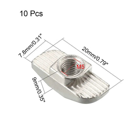 Sliding T Slot Nut M5 Half Round Roll In T Nut For 4040 Aluminum Extrusion Profile Nickel Plated Carbon Steel Pack Of 10