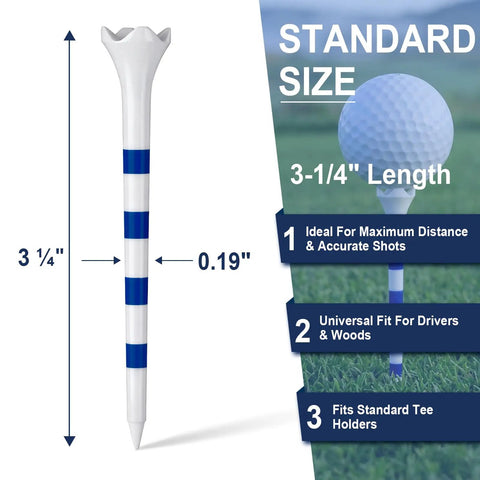 Durable Plastic Golf Tees 30 Pack Three And A Quarter Inch With Low Friction Four Prong Head For Straighter Drives