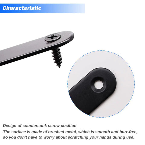 Heavy Duty Black Straight Flat Brackets For Wood And Metal, 86 Piece Stainless Steel Mending Plates With Screws close-up of screw detail.