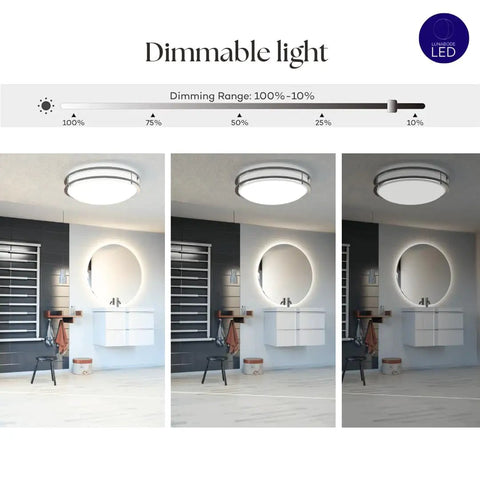 10 Inch Double Ring Dimmable LED Flush Mount Ceiling Light Easy Install 16W 1120 Lumens 2700K Warm White Brushed Nickel in bathroom