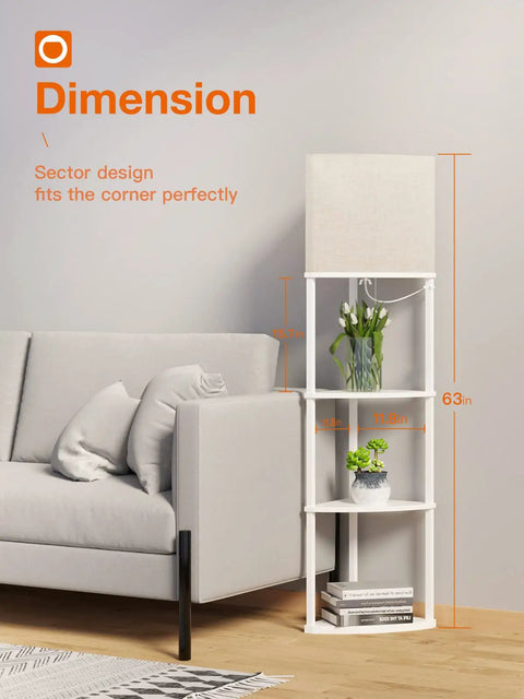 4 Tier Sector Corner Shelf Floor Lamp With White Shade And 3 Color Temperatures LED Bulb, A Handy Display Lamp With Shelves For Living Room, Bedroom Or Office, Perfect For Cozy Vibes And Practical Storage