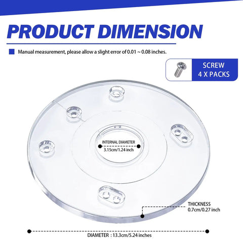 Clear round base plate dimensions for Dead Nuts Accurate Palm Router Subbase with internal and external measurement details.