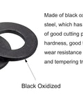 Heavy Duty Carbon Steel Flat Washer Black Oxide 8.8 Grade, 10mm ID, 20mm OD, 2mm Thick, two washers on white background