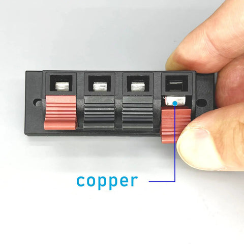 Heavy Duty 8A Four Way Speaker Terminal Block With Four Terminals Four Positions Double Sided Copper Clips Red And Black Pack Of 5