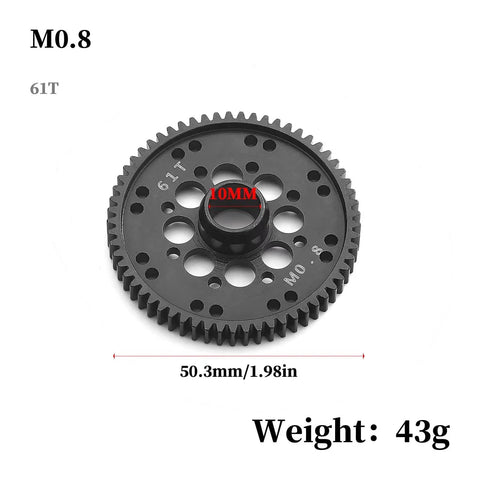 Beefed Up 61T 0.8M Hardened Steel Spur Gear for Arrma 1 by 10 Gorgon 4x2 Mega Monster Truck RC Car with weight details.