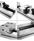Top Notch Precision Five Inch Manual Flat Vise For Professional Toolmakers And Garage Mechanics Easy Install Dead Nuts Alignment High Accuracy Stable Grip For Milling Machines detailed view of jaws and locking mechanism.