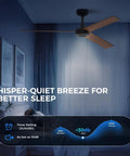 Modern 52" Indoor Ceiling Fan with LED Light Kit, Reversible DC Motor, Double-Sided Plywood Blades & 3-Color Dimmable Lighting in a bedroom.
