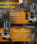 Manual And Drill Driven Copper Wire Stripping Machine For Fast Scrap Wire Removal showing manual and electric modes.