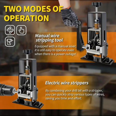 Manual And Drill Driven Copper Wire Stripping Machine For Fast Scrap Wire Removal showing manual and electric modes.