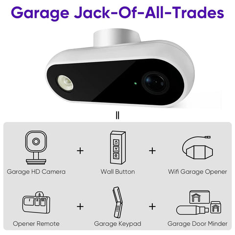 Smart Garage Door Opener Remote With Camera Alexa Voice Control Live Video Left Open Reminder 2 4GHz WiFi Only Security Plus Version Two Point Zero Compatible No Monthly Fee Open Close Your Garage From Anywhere