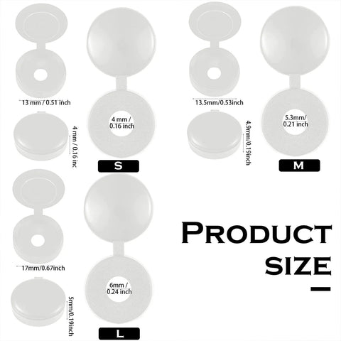 100 Pieces Large White Hinged Screw Cover Caps Set Plastic Shutter Fold Snap Covers With Integrated Washers size chart