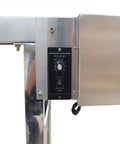 Close-up of Heavy Duty 110V PVC Belt Conveyor Built Tough With Double Guardrails control panel with stainless steel frame.