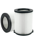 VF4000 Wet Or Dry Vacuum Replacement Filter Two Pack For 5 To 20 Gallon Vacuums like WD5500 WD0671 shown with black rim and white pleats
