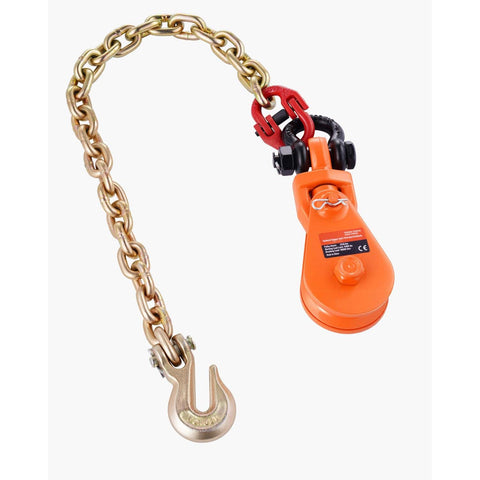 2-Ton Snatch Block With G80 Chain And Swivel Shackle 3 Inch Sheave For 3/8 Inch Wire Rope Heavy Duty Tow Truck Recovery Pulley