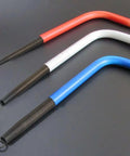 Top Rated Pipe Bender Spring Tool For PVC Conduit Hand held Wire Shaper Cold Bending Kit 420mm Long in red, white, and blue.