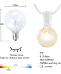 Outdoor String Lights 100Ft With 105 Globe Bulbs Waterproof IP44 Edison G40 Bulbs, dimensions and features diagram
