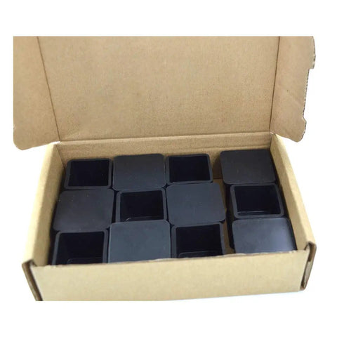 Box of 12 black rubber 1 inch square furniture leg caps for tables and chairs, durable floor protectors for wood floors, non-slip foot covers