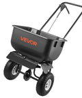 Push Lawn Spreader With 12 Foot Spreading Width, 80 Lb Hopper, All Terrain 10 Inch Tires in black, side view