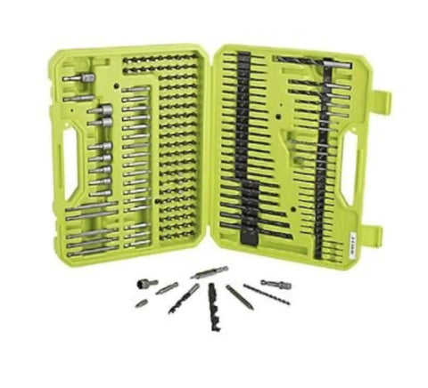 Beast Drill And Driver Bit Set 195 Piece Kit with various sized bits and adapters in green plastic case for wood and metal.