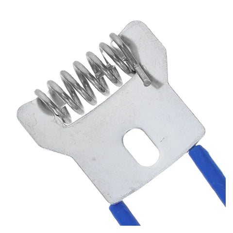Close-up of a heavy duty iron clamp from 30 Pack Recessed Lighting Clips And Lamp Trim Springs For LED Panels, blue wire visible