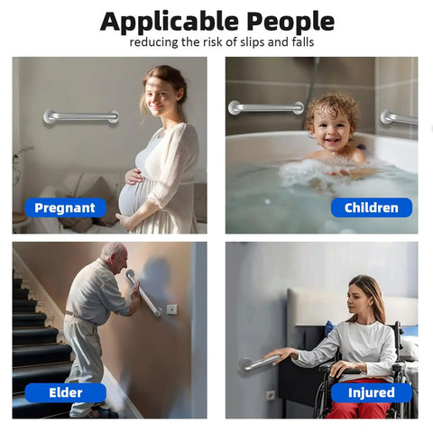 Heavy Duty Metal Stair Handrail Built Like A Tank For Wall Mounted Safety Grab Bar and Step Support No Sweat Install Up To 300 Pound Rust Resistant Powder Coat Finish for pregnant women, children, elderly, and injured.