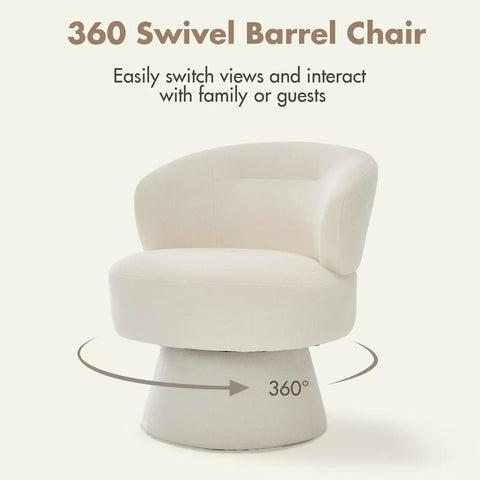 360 Degree Swivel Accent Chair In Soft Chenille Boucle Upholstery, compact armchair with modern design and 360 degree rotation.