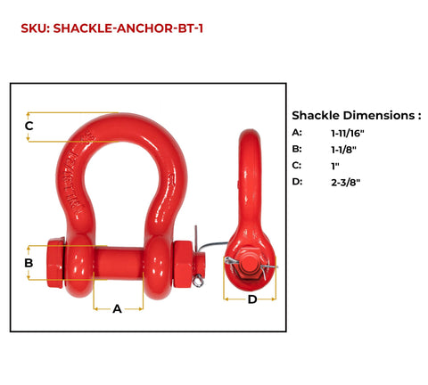 Beefy 4 Pack 1 Inch Anchor Shackle Forged Carbon Steel With Safety Screw Pin Bolt Type Heavy Duty D Ring Shackle diagram