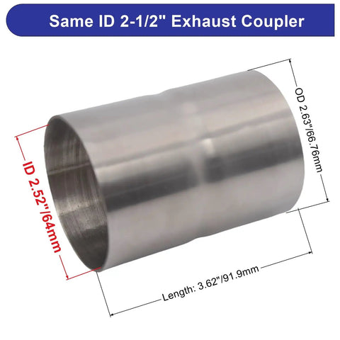 2.5 Inch Stainless Steel Exhaust Coupler Adapter For OD 2.5 Inch Pipes Heavy Duty Clamp Or Weld Connection 3.6 Inch Length T201 Stainless