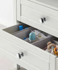 Polished Chrome Cabinet Knobs 10 Pack, Zinc Hardware for Kitchen Cabinets, Drawers, and Dressers on white cabinet drawer