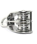 M25 Double Pulley Block Kit With 2 M8 Carabiners, 304 Stainless Steel Swivel Pulley for lifting and cable loading, side view