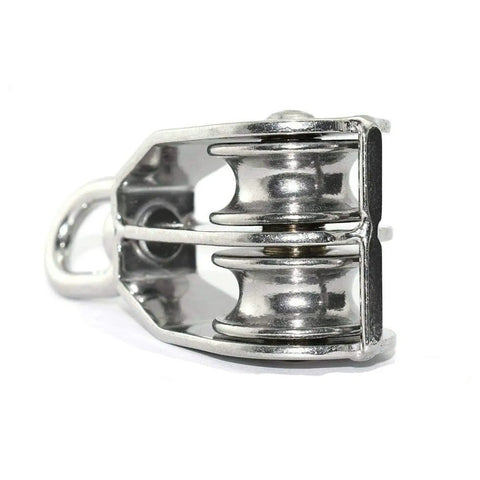 M25 Double Pulley Block Kit With 2 M8 Carabiners, 304 Stainless Steel Swivel Pulley for lifting and cable loading, side view