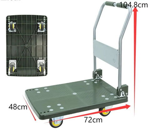 Beefy Folding Hand Truck Platform Cart For Home And Workshop Use Rugged Steel Flatbed Trolley, 72x48cm, 104.8cm handle