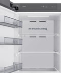 Interior view of Large 11 Cubic Foot Convertible Upright Freezer And Fridge Flip Featuring Even Airflow And Reversible Door Design Energy Star Certified stainless steel with All-Around Cooling.