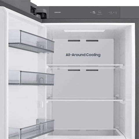 Interior view of Large 11 Cubic Foot Convertible Upright Freezer And Fridge Flip Featuring Even Airflow And Reversible Door Design Energy Star Certified stainless steel with All-Around Cooling.